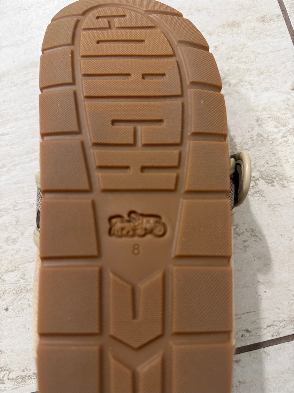 Coach Beige Suede Logo-Trim Clogs with Gold Buckle - Picture 5 of 8